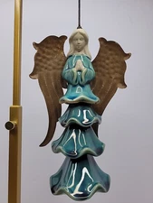 Pottery Angel Retracting Nesting Dress Bell Blue Metallic Wings Praying Holidays