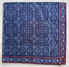 Vintage Handkerchief Navy Blue Fabric Woven Paisley Flourish Pocket Square 18" G