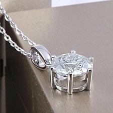 2.01 Certificato Forma Rotonda Diamante Donna Pendente Solitario 14K Oro Bianco