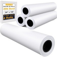 Wide Format Paper,4 Rolls Plotter Paper 24 In x 150 Ft, CAD Bond Rolls,20lb,B...