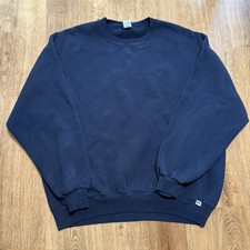 Vintage Russel Athletic Sweatshirt Mens 2XL Blue Blank Crewneck FADED DISTRESS