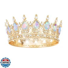 AB Gold Crown for Women Crystal Tiara and Queen Crown for Girl Wedding Headba