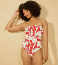 Womens Floral Bandeau High Leg Strapless Swim...