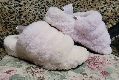 Women s UGG Fluff Yeah Pink Shearling Slingback Open Toe Platform Slippers 6