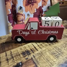 Farm House Red Vintage Style Truck Christmas Countdown Decor.
