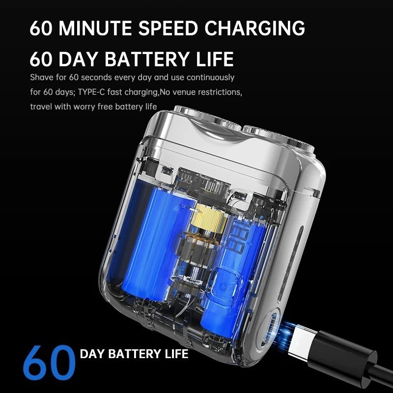 Mini Electric Smart Shaver – Dual Blade, Digital Display, Rechargeable Beard Tri - Изображение 4 из 4