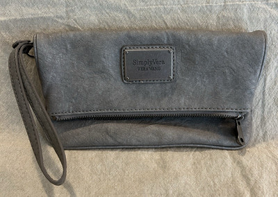 SimplyVera Vera Wang Gray Vegan Wristlet Clutch Bag Purse