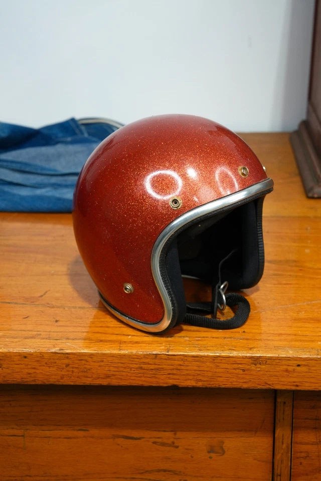 Vintage Arthur Fulmer AF40 Motorcycle Helmet metal flake glitter Copper Orange - Image 2 of 4