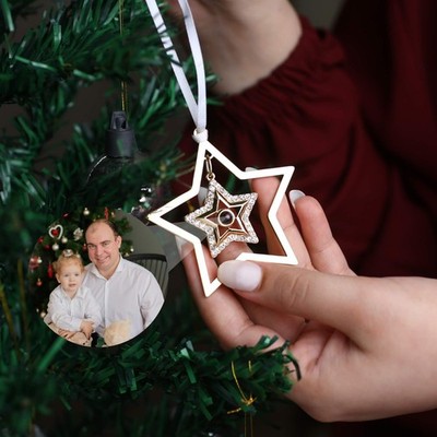 Gold Stern Foto Projektion Ornament   Weihnachtsdeko Weihnachtsbaum Geschenk Familie