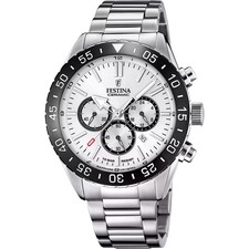 Festina F205751 Men's Silver Stainless Steel White Chronograph Dial Watch 44 mm