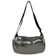 jack gomme - Silver Black Coated Canvas Synthetic Leather Shoulder Bag