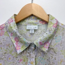 J. Jill Love Linen Pastel Floral 100% Linen Long Sleeve Button Up Top Shirt Sz M