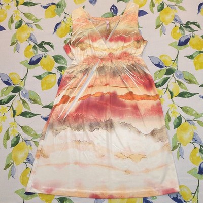 Kiara Watercolor Halter Maxi A-Line Dress Boho Sunset Beach Pool Ombre Lined S