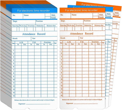 Time Cards, Monthly Timesheet, Clock Timecard - 100 Pack, 6 Column 2-S