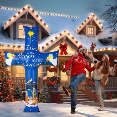 Blueweenly 6ft Christmas Inflatable Nativity Scene Outdoor Decoration blue 