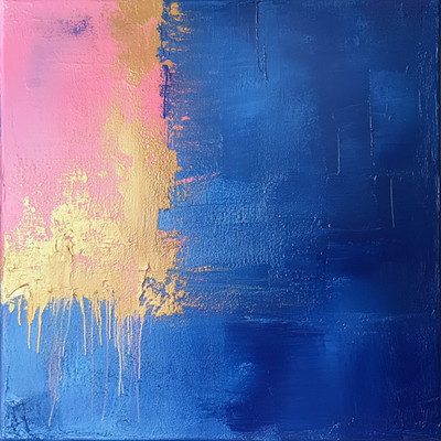 Marine, Rosa und Gold Abstrakt Modern Stil Gemalt Leinwand Wandbild Bild Druck
