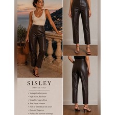 Sisley Italy Brown Leather Pants Women's Size 28 High Waist Tapered Vintage