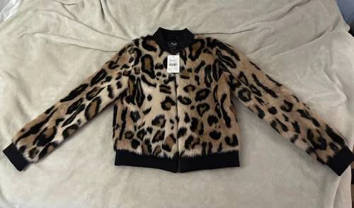 Bardot Junior Leopard Faux Fir Jacket Bloomingdales $89 Size US 16 AUS 14 Junior