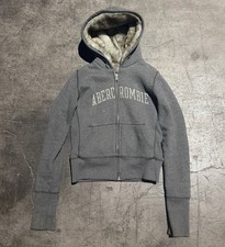 Vintage Y2K Abercrombie And Fitch Fur Lined Hoodie Full Zip Gray Sweater Preppy