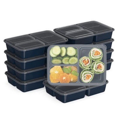 Prep - 20-Piece 3-Compartment Reusable Meal Prep Containers with Lids, PFAS &...