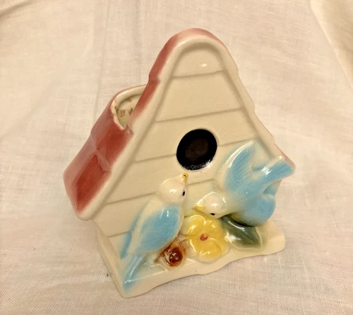 Vintage Shawnee Ceramic Birdhouse Wall Pocket Vase With Bluebirds