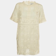 Valentino Cream Eyelet Lace Cotton Shift Dress S