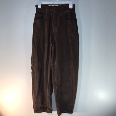 Shein Brown Shirred High Waist Corduroy Pants Womens Size S