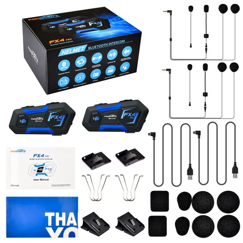 Motorrad Headset Gegensprechanlage Helm Bluetooth Intercom FM FODSPORTS FX4 DE - Picture 36 of 36