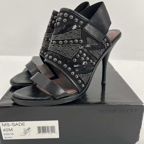 MISS SIXTY Y2K SADE BEADED SLINGBACK SANDALS HEELS BLACK SIZE 40M US 10 - Picture 2 of 11