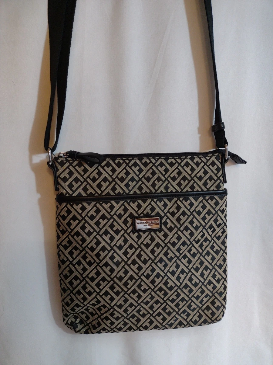 Tommy Hilfiger Logo Cross Body Bag Black Tan 11x10x1