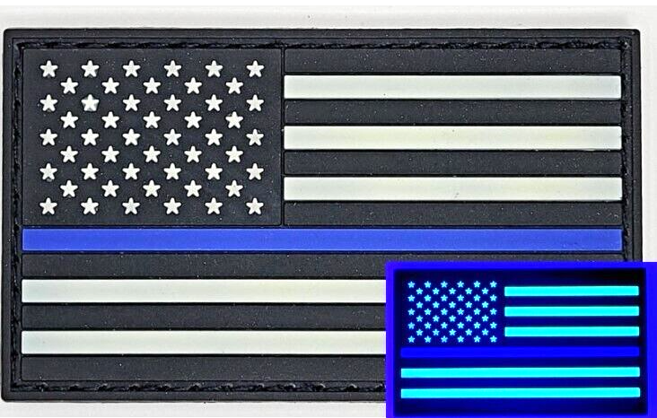 USA American Flag Thin Blue line Glow in the Dark 3D Patch 3