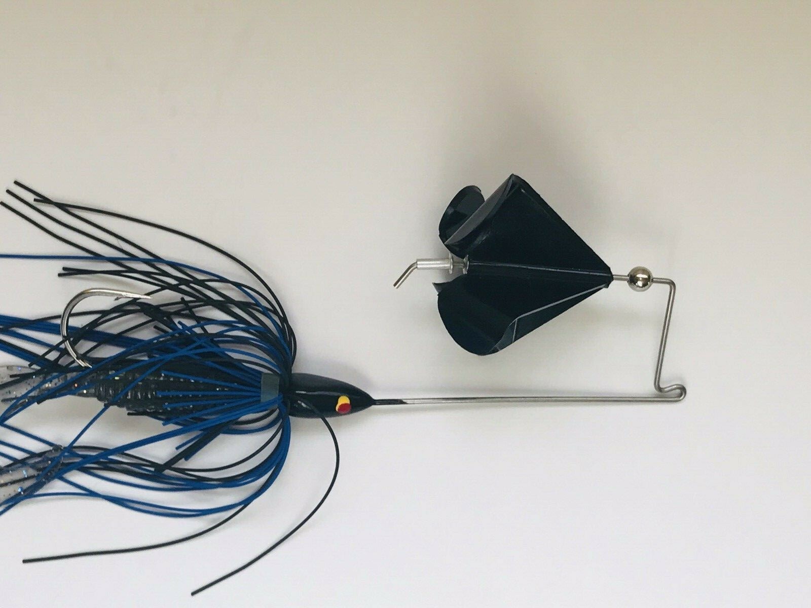 3/8oz Black Buzzbait, 1/4oz Quad Blade w/Black/blue Skirt & Trailer - Image 2