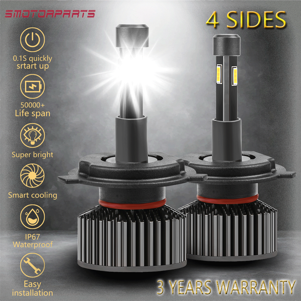 4 Sides LED Headlight H4 9003 HB2 130W 13000LM High & Low Beam