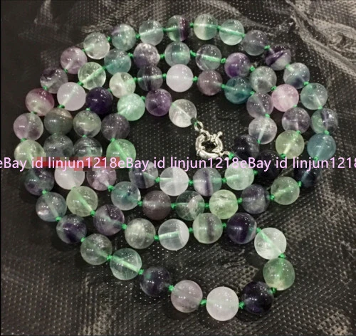 Genuine Natural 8MM Multicolor Fluorite Round Gemstone Jewelry Necklace 36'' - Image 2 of 4