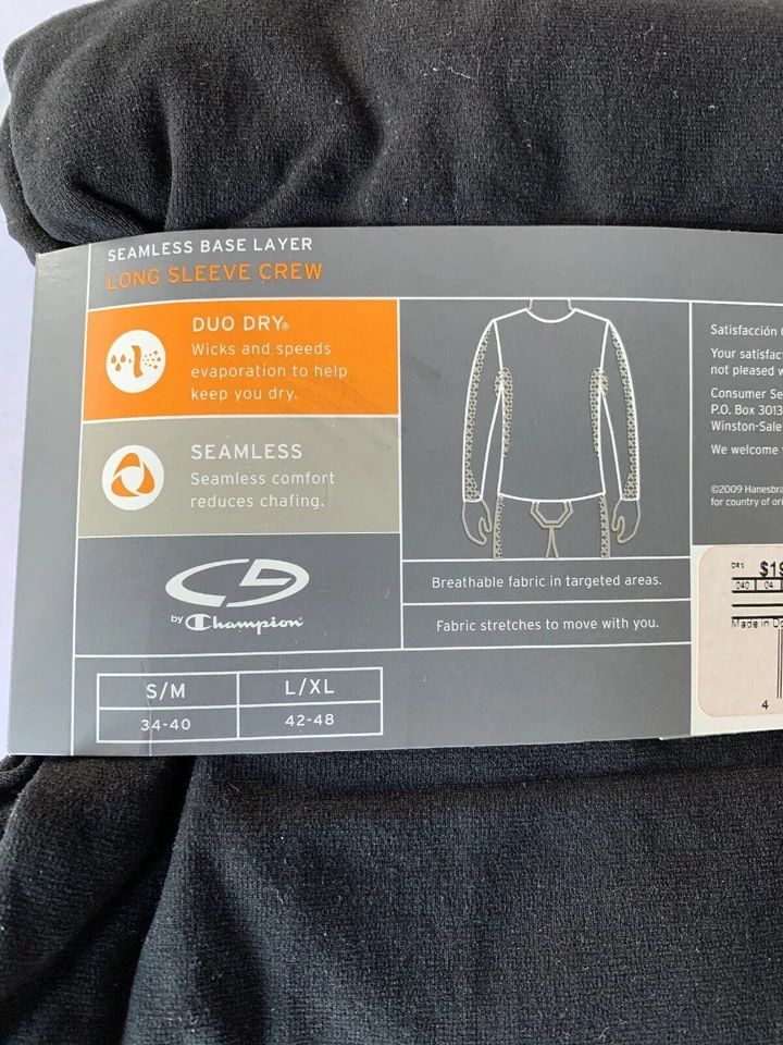 Camisa Vintage Champion C9 Manga Larga Crew Sin Costuras Negra Talla S/M 34-40 NUEVA Foto 3 de 4