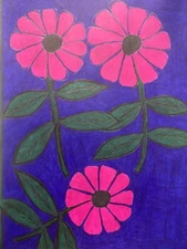 Blue Pink Flowers Botanic Landscape Design Southern Countryside Drawing Artwork