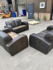 3 FINE NATUZZI DISING BROWN LEATHER TWO SEATER SOFAS AVAILABLE 