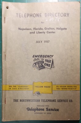 1957 Telephone Book Yellow Pages Napoleon Florida Grelton Holgate