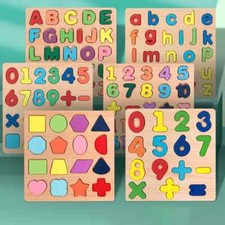 Kids Alphabetic Arithmetic Number Geometric Shapes Wooden Puzzle Montessori