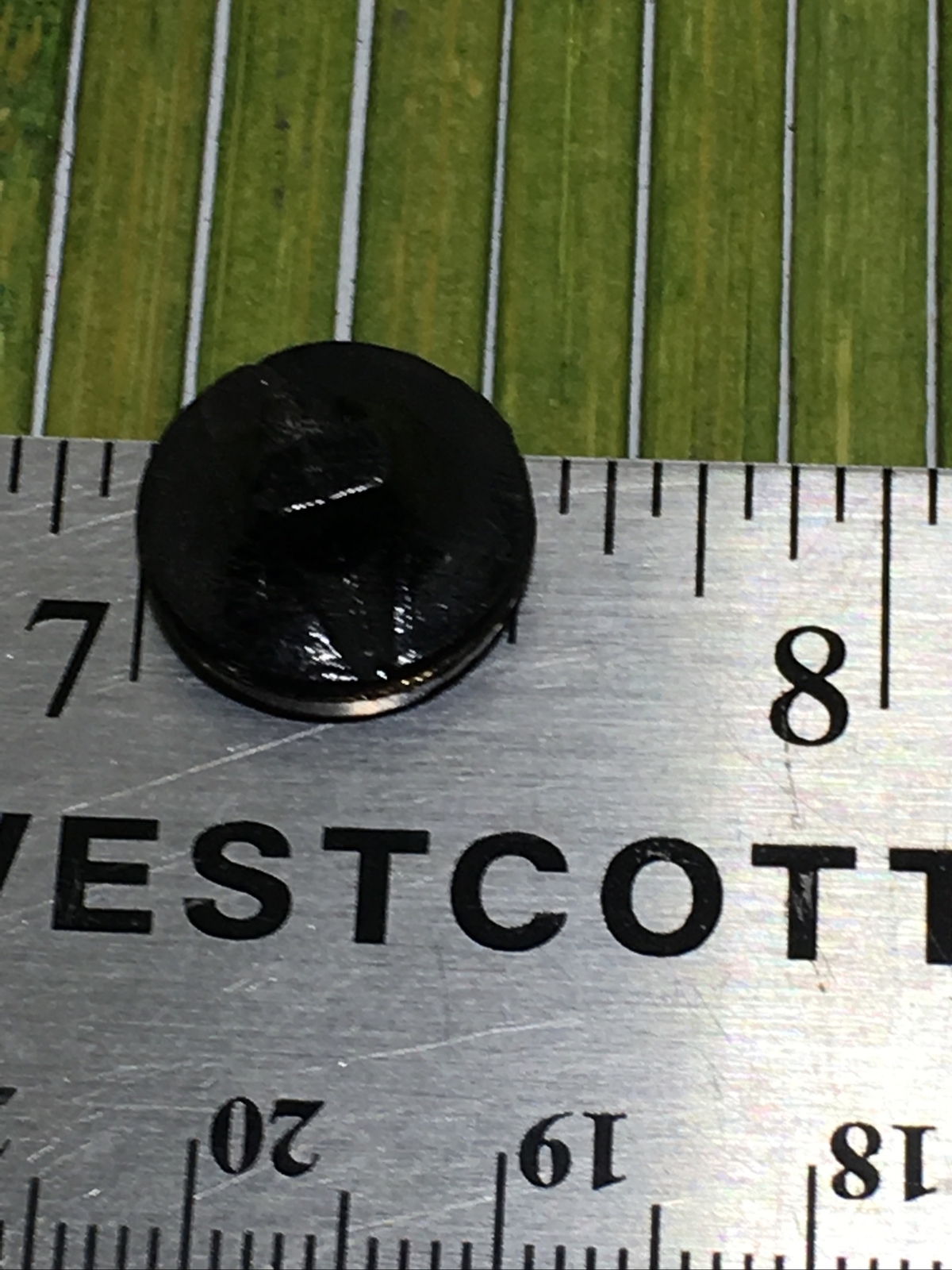 Antique Jet Black Glass Button Gold Foil Embedded Geometric Tunnel Shank 9/16"