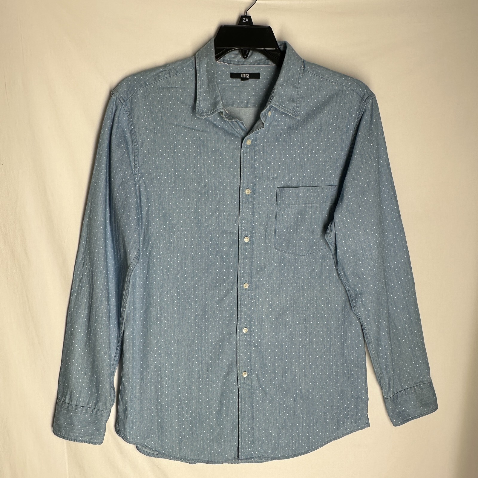 Uniqlo Mens Button Down Dress Shirt Size Large Blue Polka Dot Long Sleeve thumbnail 7