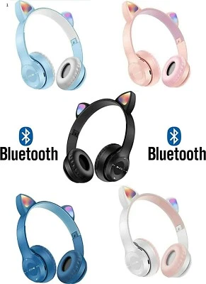 P47M NEW CUFFIE BLUETOOTH WIRELESS LED ORECCHIE GATTO SMARTPHONE PC CAT SD MICROFONO AUX