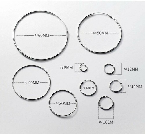 Men & Women 925 Solid Sterling Silver Endless Hoop Earrings Sizes 10MM - 75mm