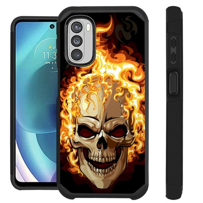 FUSION Case For Moto G Stylus 4G LTE 2022 Hybrid Phone Cover SKULL FLAME
