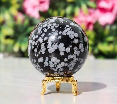 6CM Black Snowflake Obsidian Healing Chakra Balancing Energy Stone Sphere Ball