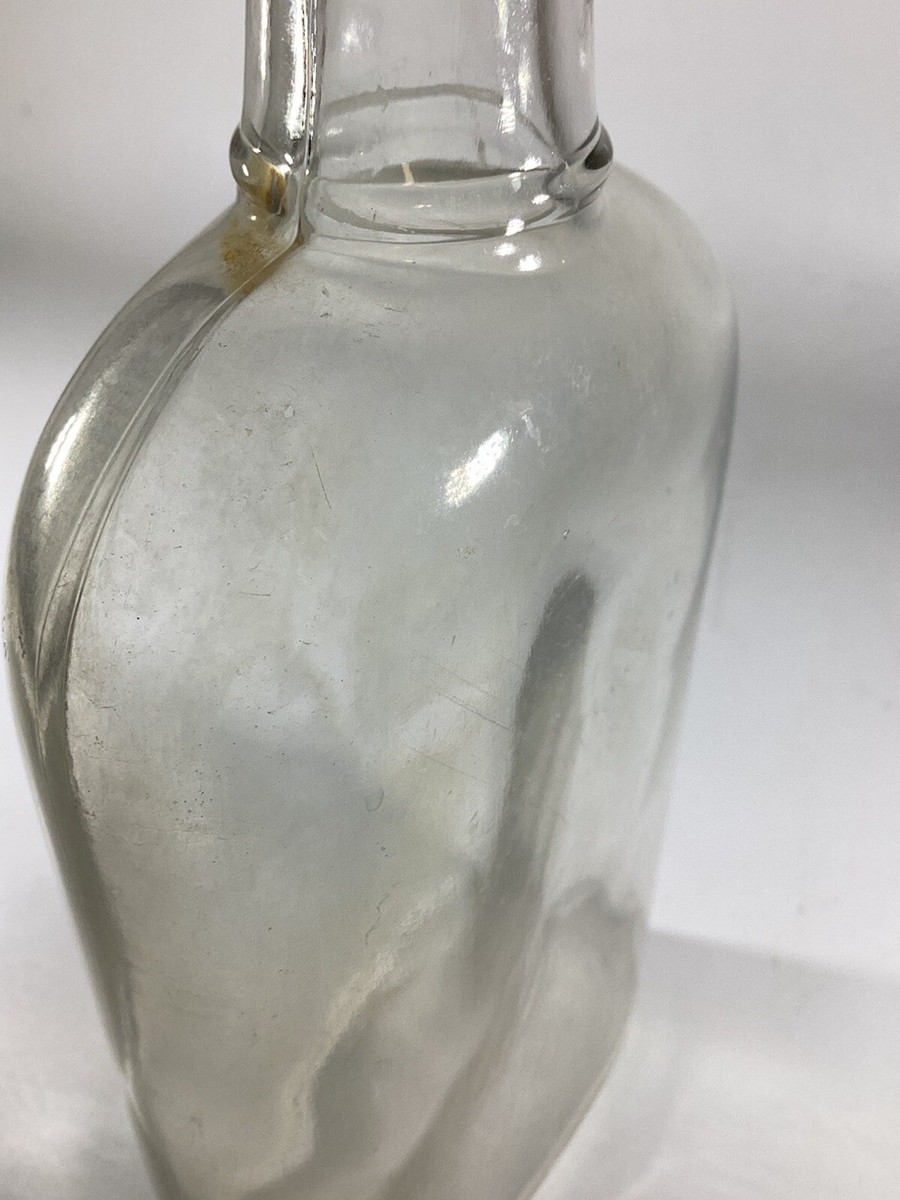 Vtg Antique Whiskey Full Pint Bottle Western Flask Clear Glass 8