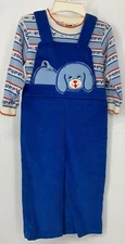 Carters Boy Overall Romper 12 Month Blue Puppy Long Sleeve Snap Button Vintage