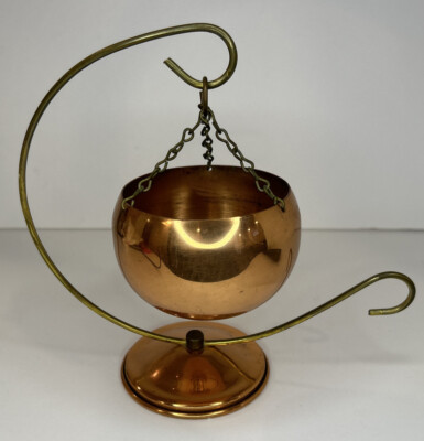 vintage Coppercraft Guild copper & brass Cauldron Hanging Pot with Stand planter