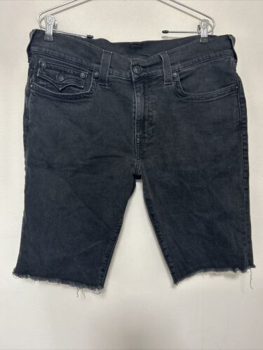 True Religion Ricky Flap Black Jean Shorts - Men's Size 36 Cut Offs - Picture 1 of 7