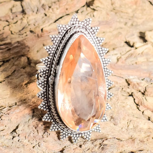 925 Sterling Silver Peach Morganite Gemstone Handmade Unisex Jewelry All Size - Picture 2 of 4